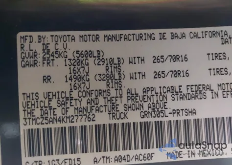 2019 Toyota Tacoma Trd Off Road from USA, damaged, VIN 3TMCZ5AN4KM277762